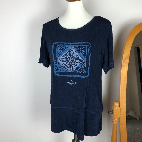 Knit Tee Abstract Graphic Navy Blue Size 8 Medium - Picture 2 of 10